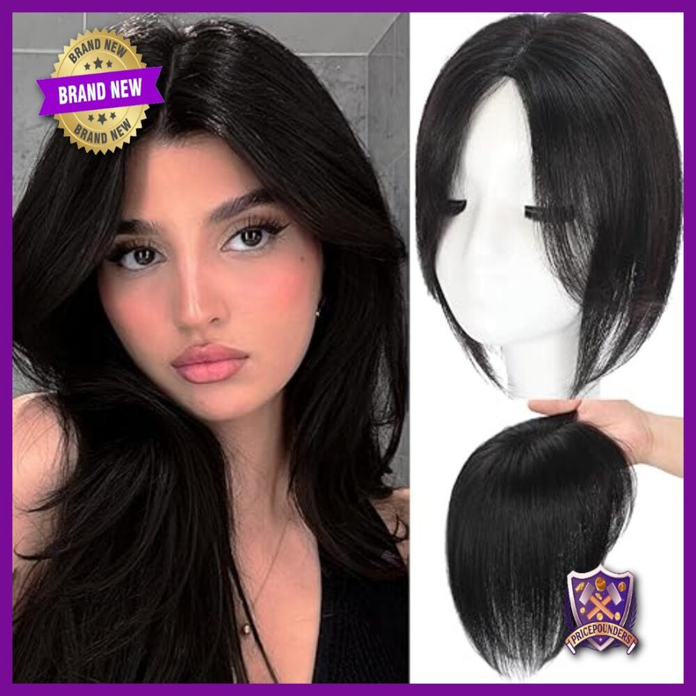 Real Human Hair Topper 12 Inch Hand Tied Wispy Bangs for Thinning Crown